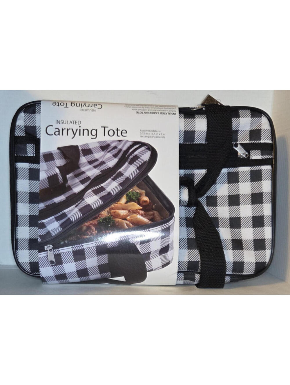 Insulated Casserole Traveling Carrying Tote 10x15x4 Black & White Checked {NEW}